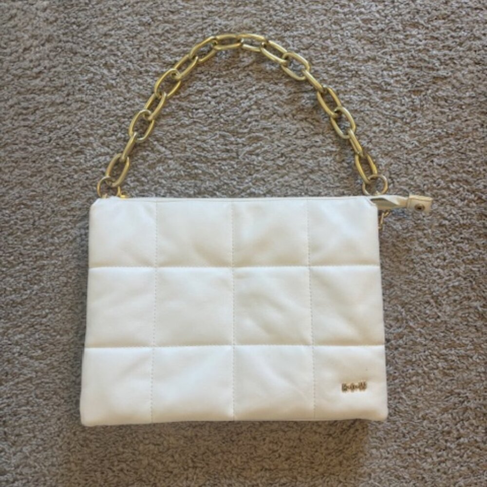 House Of Want White Vegan Leather Shoulder Bag with Removable Chain Strap